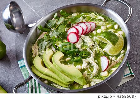 overhead view of Chicken Pozole Verde 43686687