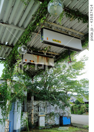 ジャングル化していく廃業したガソリンスタンドの写真素材