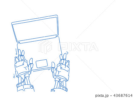 chat bot hands using laptop robot virtual assistance computer applications artificial intelligence 43687614