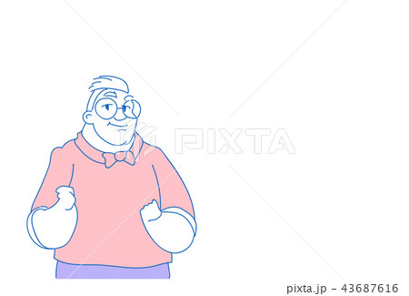 overweight casual man wearing glasses male character portrait sketch doodle isolated horizontal 43687616