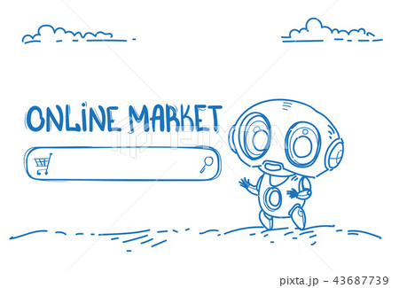 modern robot online market website bot helper e-shopping commerce concept artificial intelligence 43687739
