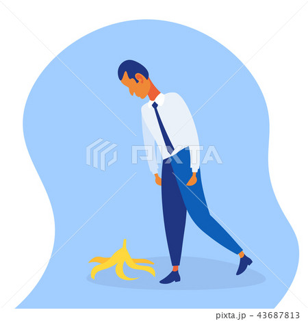 overworked business man stepping on banana skin peel work accident concept hard working process male 43687813