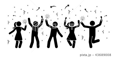 Stick figures celebrating New Year night icon Stick figures celebrating New Year night icon 43689008