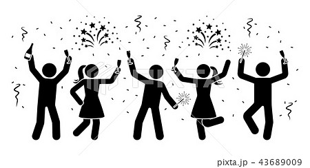 Happy stick figure celebrating New Year night icon 43689009