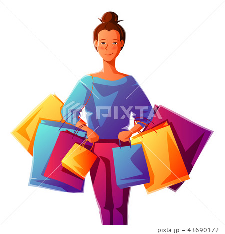 Cute girl with packages. 43690172