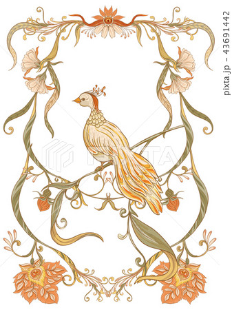 Poster, background with decorative flowers and bird in art nouveau style Poster, background with decorative flowers and bird in art nouveau style 43691442
