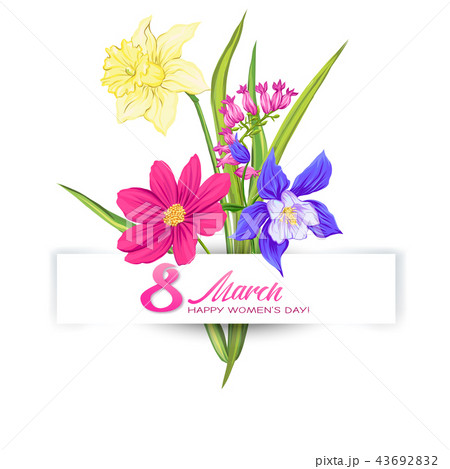 Bouquet of spring flowers for 8 March. Colorful realistic vector illustration Bouquet of spring flowers for 8 March. Colorful realistic vector illustration 43692832