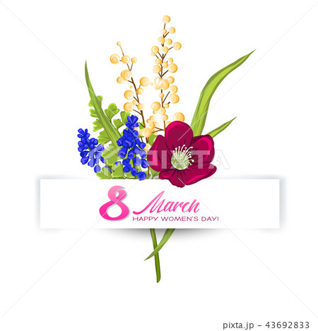 Bouquet of spring flowers for 8 March. Colorful realistic vector illustration Bouquet of spring flowers for 8 March. Colorful realistic vector illustration 43692833