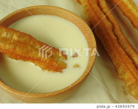 Youtiao and soy milk for breakfast.Taiwan food. Youtiao and soy milk for breakfast.Taiwan food. 43693979