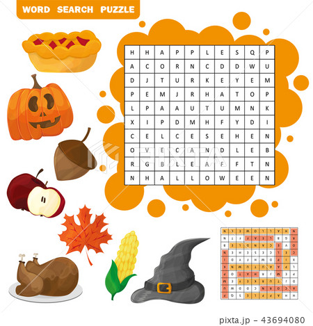 Learn English With An Autumn Word Search Game のイラスト素材