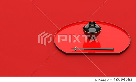 半月盆と箸とお椀 左コピースペース 半月盆と箸とお椀 左コピースペース 43694662