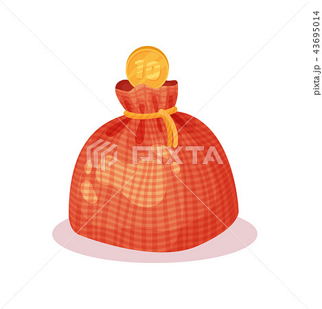 Money box in form of small bag with rope and coin. Flat vector element for mobile game, sticker or 43695014