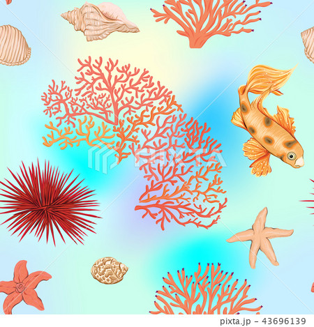 Sea world seamless pattern, background. Stock vector illustration. 43696139