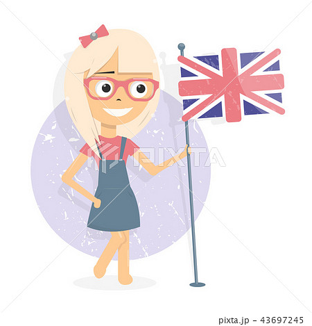 Study English Language Girl Holding A Flag のイラスト素材