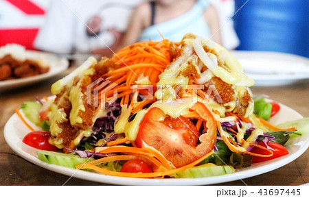 Vegetable salad with fired fish 43697445