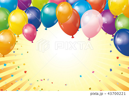 パーティー ハッピーなイメージ カラフルな風船と集中線の背景イラスト イエロー のイラスト素材