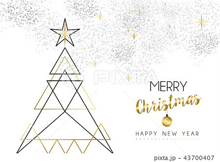 Christmas and New Year abstract gold line tree 43700407
