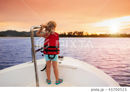 Kids sail on yacht in sea. Child sailing on boat. 43700523
