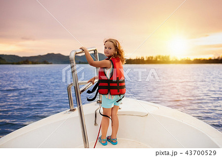 Kids sail on yacht in sea. Child sailing on boat. 43700529