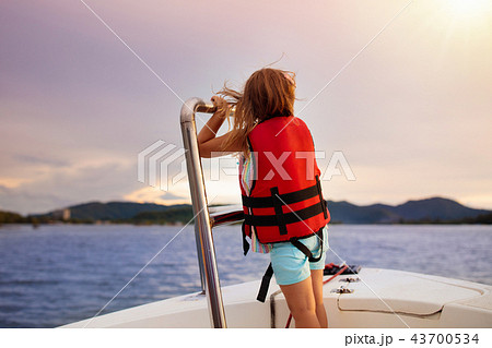 Kids sail on yacht in sea. Child sailing on boat. 43700534