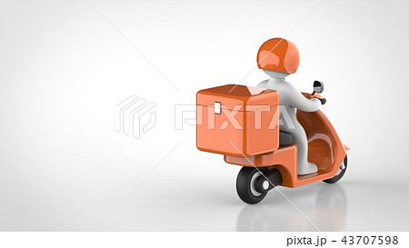 デリバリー用バイクとドライバー　背面　左コピースペース 43707598
