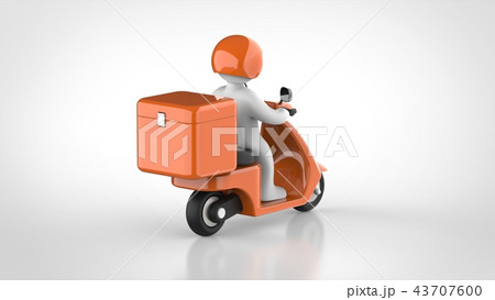 デリバリー用バイクとドライバー　背面　 43707600