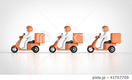 デリバリー用バイクとドライバー　側面　3台 43707709