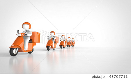 デリバリー用バイクとドライバー　複数　右コピースペース 43707711