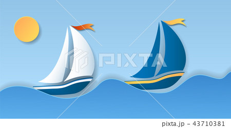 Two sailboat on sea waves 43710381