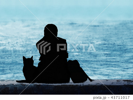 猫と海を見つめる女子高生 猫と海を見つめる女子高生 43711017