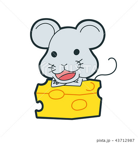 十二支のネズミのキャラクター 嬉しそうにチーズを食べているネズミのイラスト のイラスト素材