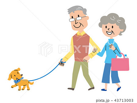 高齢者 犬 散歩 イラストのイラスト素材