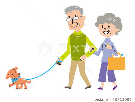 高齢者 犬 散歩 イラストのイラスト素材