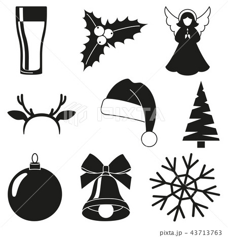 Black and white 9 christmas elements set 43713763