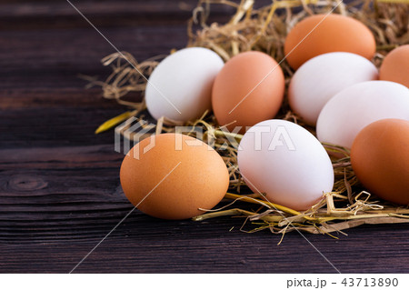 Chicken and Duck Eggs on the hay. Chicken and Duck Eggs on the hay. 43713890