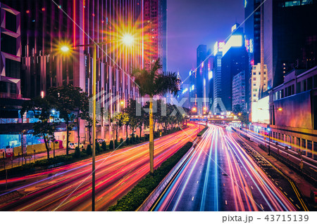 Street traffic in Hong Kong at night 43715139