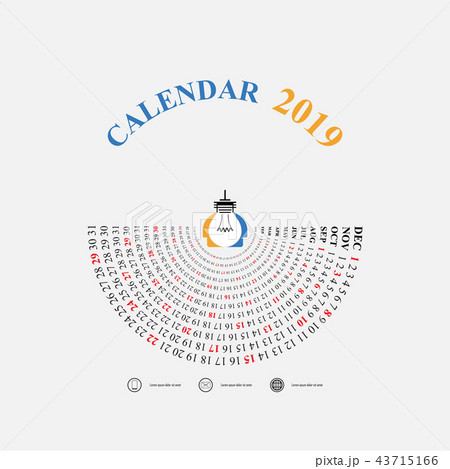2019 Calendar Template with idea light bulb icon. 43715166