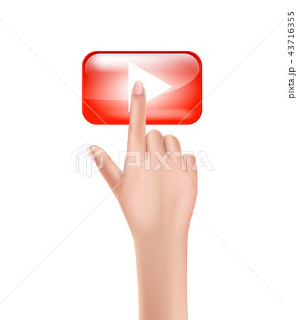 Human hand presses on red play button Human hand presses on red play button 43716355