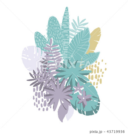 Graphic exotic plants drawn with rough brush 43719936