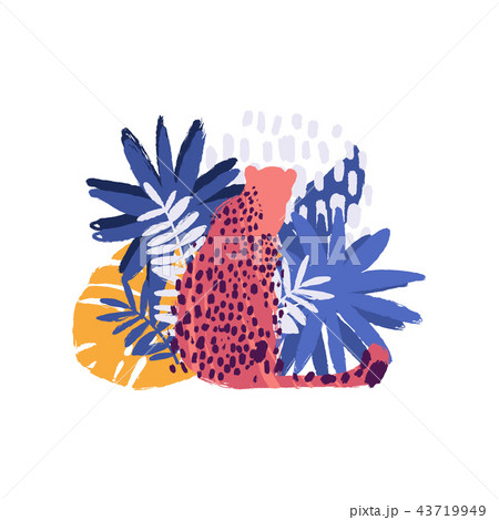 Vector graphic cheetah surrounded by exotic plants 43719949