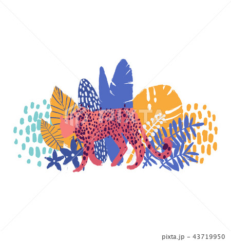 Vector graphic cheetah surrounded by exotic plants 43719950