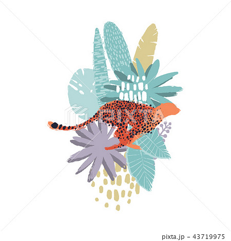 Vector graphic cheetah surrounded by exotic plants 43719975