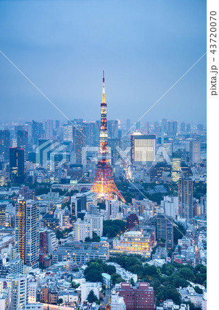 東京　くもり　夜景　東京タワー 43720070