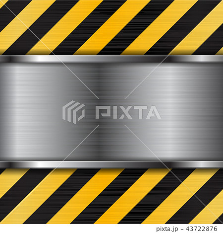 Brushed metal texture with black yellow stripes. Under construction background 43722876