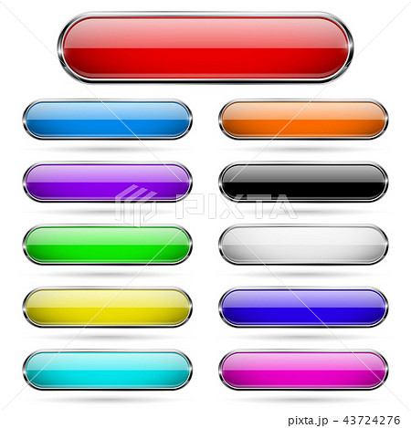 Colored glass 3d buttons with chrome frame. Oval icons 43724276