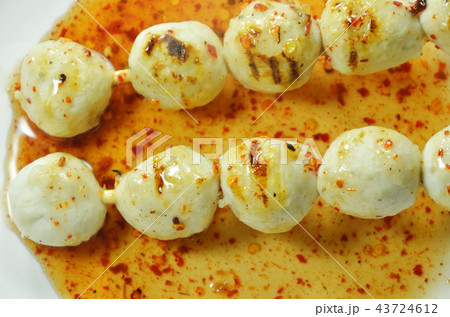 grilled pork ball stabbing in wooden stick  43724612