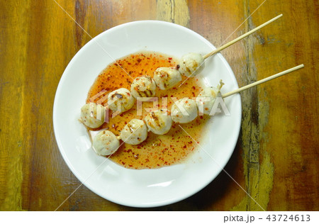 grilled pork ball stabbing in wooden stick grilled pork ball stabbing in wooden stick 43724613