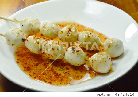grilled pork ball stabbing in wooden stick  43724614