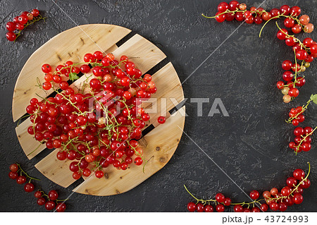 Red currant berries lying on gray background Red currant berries lying on gray background 43724993