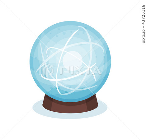Blue magic ball on wooden stand. Glass sphere with shiny sparkles inside. Flat vector for mobile Blue magic ball on wooden stand. Glass sphere with shiny sparkles inside. Flat vector for mobile 43726116